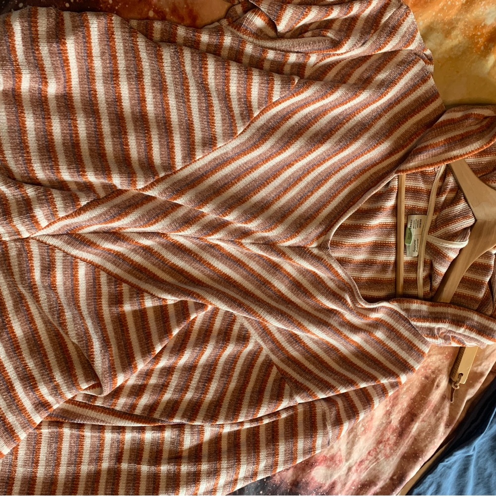 Striped Rust and Cream Knit Hoodie Sweatshirt